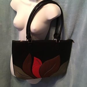Leather NWT handbag black w/ brown & red & beige